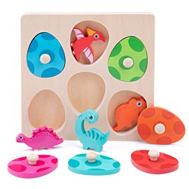 YGJT Grabbing Puzzle Wooden Puzzle from 1 Year | Montessori Wooden Toy 12-36 Months Girls and Boys | Dino Eggs Puzzle Children Sorting Game Motor Skills Toy Learning Toy Easter Gift for Baby