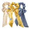 3 Piece Chiffon Bow Scrunchie Set (Beige, Yellow, and Blue)