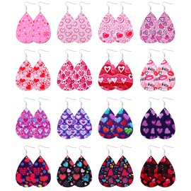 Valentine's Day Leather Earrings for Women Lightweight Faux Leather Teardrop Dangle Earrings Heart-Shaped Print Drop Earrings Set Valentine Day Gift