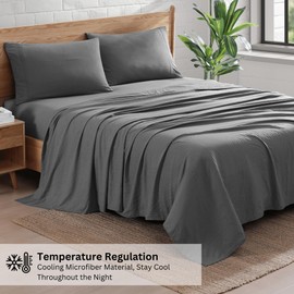 Casa Platino 4Piece Charcoal Microfiber King Sheet Set, Pre-Washed Ultra Soft, Breathable, Deep Pockets - Bed Linen Set