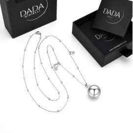 Dada Gioielli - Pregnancy Angel Caller Necklace - Pregnant Woman's Gift - Bell Calling Angels and Foot 2 Hearts, Nickel Free Stainless Steel Rosary Chain, 80+10cm