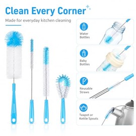 4 Stück Lang Reinigungsbürste für Glasflaschen Flaschenreiniger | Flaschenbürste Set, Bottle Brush für Glaskaraffe Sodaflaschen Babyflaschen Trinkflaschen, Reinigt Kraftvoll