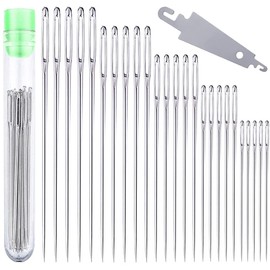 27pcs Large Eye Stitching Needles, 5 Sizes Big Eye Hand Sewing Needles in Clear Storage Tube with Threader for DIY, Sewing and Mending, Embroidery