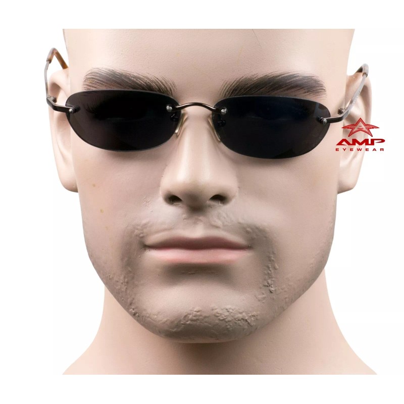 AMP Small Rimless Oval Neo Matrix Style Sunglasses Metal Super