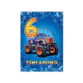 12 Invitations for 6th Children's Birthday Boys Car Monster Truck Cool Invitations Sixth Birthday Boys Birthday