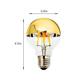 E26 4W Half Chrome Light Dimmable G25(G80), Warm White 2700K 40W Equivalent Led Globe Filament Vintage Anti-Glare Bulbs with Golden Mirror Top for Indoor Home Lighting, AC 110V(4-Pack)