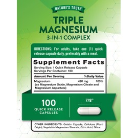 Nature's Truth Triple Magnesium Complex Supplement | 100 Capsules | 420 mg Magnesium Oxide, Citrate & Aspartate | Non-GMO & Gluten Free