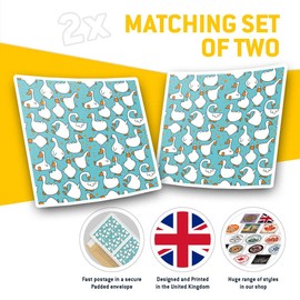 44356 Quadratische Vinyl-Aufkleber (2 Stück) 10 cm – blaue Cartoon-Gänse, Gänsevögel, Ente, lustige Aufkleber für Laptops, Tablets, Gepäck, Scrapbooking, Kühlschränke