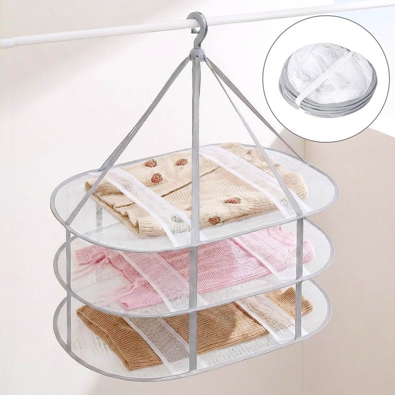 Athvcht 3-Tier Structure Folding Storage Flat-Drying Net, Prevents Clothing Deformation,
