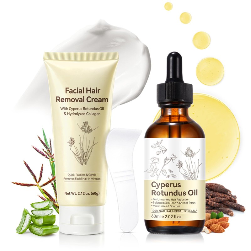 2-Step Facial Depilatory Kit, Depilatory Cream & Cyperus Serum