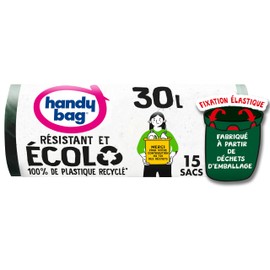 Handy Bag - 30Lx15 EcoLo Elastic Bin Liners - Heavy Duty: 3 Layer Film - Maximum Waterproof - 100% Recycled Plastic from the Collection of