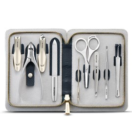 MR.GREEN Innate Luxury Manicure Set Surgical Grade Scissors Stainless nail clipper Kit full grain cow leather package Pedicure (9 in 1 Manicure Set)