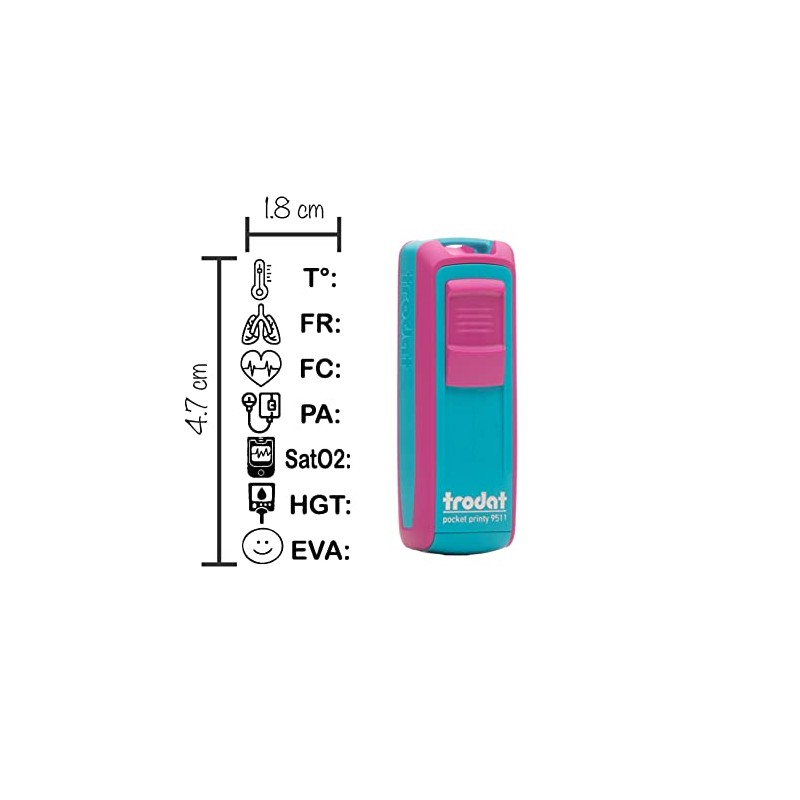 Sello Portátil Signos Vitales 1.8x4.7cm Para Enfermería (Turquesa-Rosa)
