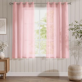 TOPICK Curtains with Eyelets, Set of 2 Transparent Eyelet Curtains for Living Room, Bedroom (140 x 160 cm, Pink)