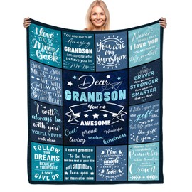 Grandson Gifts from Grandma Grandpa, Birthday Gifts to My Grandson Soft Flannel Blanket 50"x 60", Grandson Gifts Ideas for Christmas Valentines, Blankets to My Dear Grandson for Grandparents