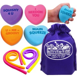 Schylling Nee Doh Squeeze Hearts & Heart Strings...Groovy, Squishy, Squeezy, Stretchy Gift for Your Main Squeeze Complete Gift Set Bundle with Storage Bag - 5 Pack