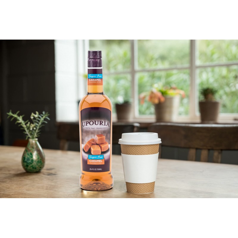 Upouria Sugar-Free Caramel Coffee Syrup Flavoring, 100% Vegan, Gluten-Free, Kosher,