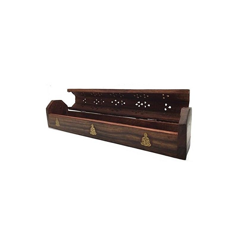 Sheesham Wood Incense Holder Ash Catcher-Buddha three 31 cm