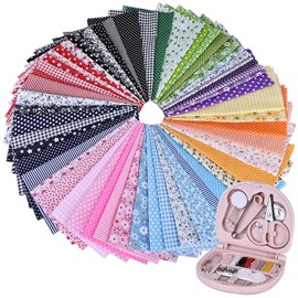 Pack of 56 Cotton Fabric: 25 x 25 cm Pattern Cotton Fabric, Patchwork Fabrics Package with Sewing Box, Cotton Fabric Sold by the Metre Fabrics for Sewing, Cotton Patchwork Fabrics for DIY Handmade