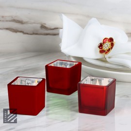 Red Square Tealight Candle Holder - Set of 3