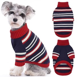 Kuoser Dog Sweater,Warm Dog Sweaters for Large Dogs,Turtleneck Thick Large Dog Sweater Christmas Outfit,Pet Winter Clothes Doggie Knitwear Girl Boy for Holiday(XL,Red&Blue Strips)