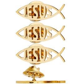 SUPERFINDINGS 4Pcs 304 Stainless Steel Lapel Pin Backs Golden Jesus fish brooch Cartoon Fish Pin Christian Jewelry for Coat Shirt Suit Collar Accessories Gift