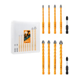 Upgraded Masonry Drill Bits Set 5*2/6*2/8*2/10/12mm, EXFEIN Serrated Drill Bits Set - 8-Piece Carbide Drill Bits and 2-Piece Magnetic Screwdriver Bits for Wood Plastic Tile Concrete Brick Marble