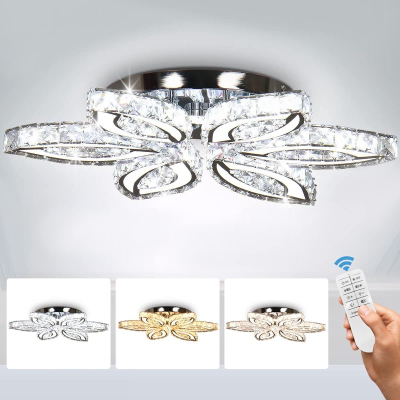 CLAIRDAI 20" Dimmable Modern Crystal Chandelier Flower Led Ceiling Light