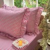 NSNLGSGC Red Ruffled Plaid Gingham Standard Size Pillow Shams 20"x26",