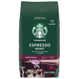 Starbucks Ground Coffee, Espresso Roast, Dark Roast Coffee with Notes of Rich Molasses & Caramel, Ground 100% Arabica Coffee, 12-Ounce Bag (Pack of 2)