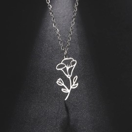 KKJOY Birth Month Flower Necklace Stainless Steel 12 Month Birthday Flower Pendant Necklace Best Friend Necklace Jewellery Gifts for Women