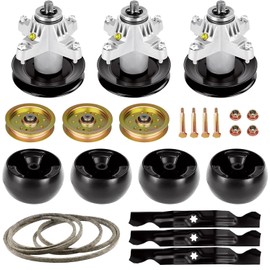Mower Deck Rebuild Kit Fit for Cub Cadet RZT 50'' Zero Turn, Fit for Troy Bilt RZT50, Spindles 618-04125 918-04125, Blade 742-04053A 942-04053A, 134'' Belt 754-04044, Deck Wheel 734-04155