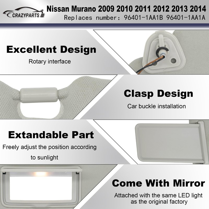 CRAZYPARTS Driver & Passenger Side Sun Visor Compatible with Nissan