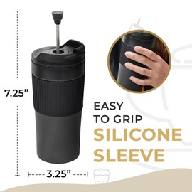 VASA NAMA Termo para Café con Prensa Francesa Integrada, Cafetera de Prensa Francesa,Aislada al Vacio Doble pared Termo de Café Portátil Acero,Inoxidable Taza Termo con Tapa a Prueba de Fugas (Negro)