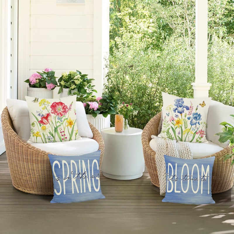 Bonhause Set of 4 Cushion Covers Spring Flowers 45 x