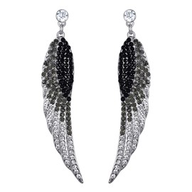 EVER FAITH Women's Austrian Crystal Wedding Angel Wing Pierced Dangle Earrings Black w/Clear