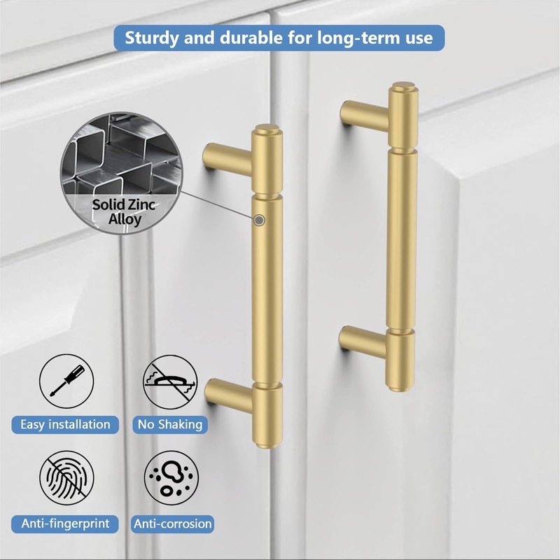 Amerdeco 10 Pack Gold Cabinet Pulls 96mm Hole Center Cabinet