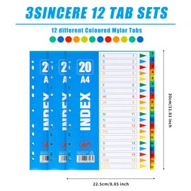 3 Pack A4 File Dividers 20 Part Plain A4 Subject Dividers Card, Assorted Colours Multipurpose Porous Index for Lever Arch Files Multipunched Reinforced Colour Tabs