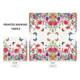 40 Printed Napkins, Floral Festive Napkins, Colorful Printed Napkins, Square Table Decorations, Soft Party Napkins, Butterfly Floral Napkins