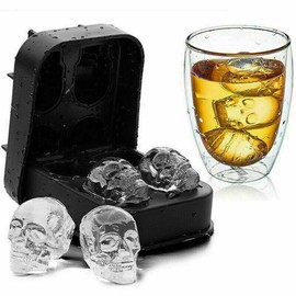 SMAD Skull Ice Cube Tray 4-Grid Skull Ice Ball Maker Flexible Black Silicone Ice Tray