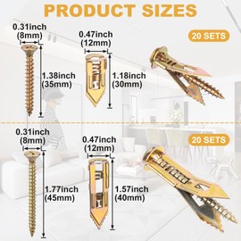 PAGOW 80 Pcs Self-Drilling Anchors, 2 Sizes Anchors and Screws for Heavy Duty, Metal Screw Anchors Kit, No Drill and Holes in Wall (1.37"+1.77")