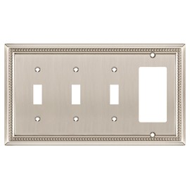 Henne Bery Sunken Pearls Decorative Wall Plate Switch Plate Outlet Cover (Triple Toggle/Single Decorator, Satin Nickel)