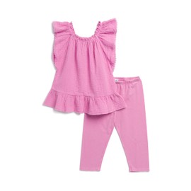 Splendid Kids Girls Sun Gauze Ruffle Shoulder Sleeveless Tee Shirt and Pant 2-Piece Set, Petal, 7