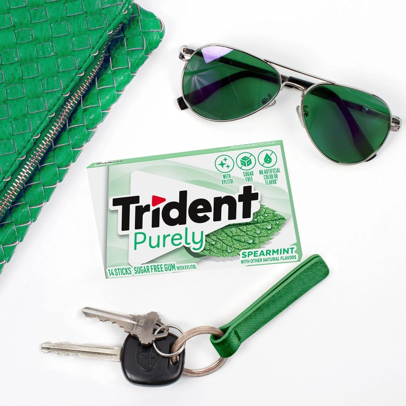 Trident Purely Spearmint Sugar Free Gum 12 Packs 14 Pieces