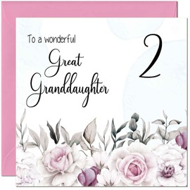 2nd Great Granddaughters Birthday Card - Floral Elegant Birthday Card for 2 Year old Kids two, second