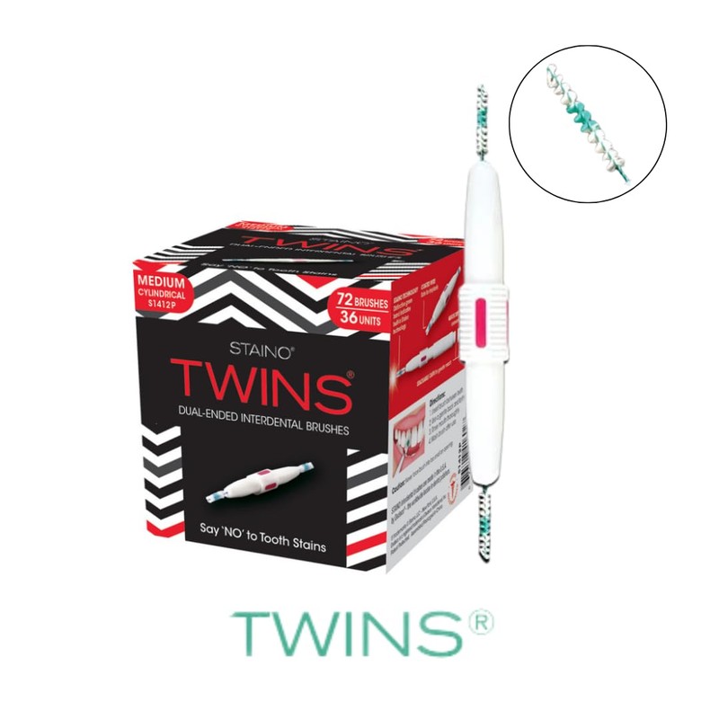 Staino Twins Interdental Brush Dual-Ended Travel Brush, Medium Cylindrical Brush,