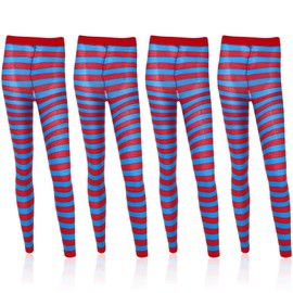 Toulite 4 Pairs Striped Tights for Women Stretchy Legging High Tights Stockings Cosplay Costume Party(Blue, Red)