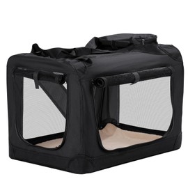 HICC PULE Collapsible Portable Dog Crate, 28 Inch Dog Crate Ideal as Travel Dog Crate for Medium/Small Dogs, 3-Door Soft-Sided Pet Kennel for Indoor & Outdoor, Car Trip, Black