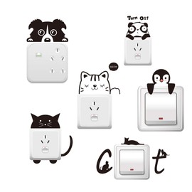 Power Switch Sticker, Cute, Wall Sticker, Panda, Cat, Wallpaper, Penguin, Seal, Decorative, Interior, Waterproof, Electric Switch Decoration, Removable, Stylish, 6-piece Set