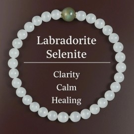 Unbranded Natural Labradorite Selenite 6mm Beads Healing Reiki Protection Bracelet Gift